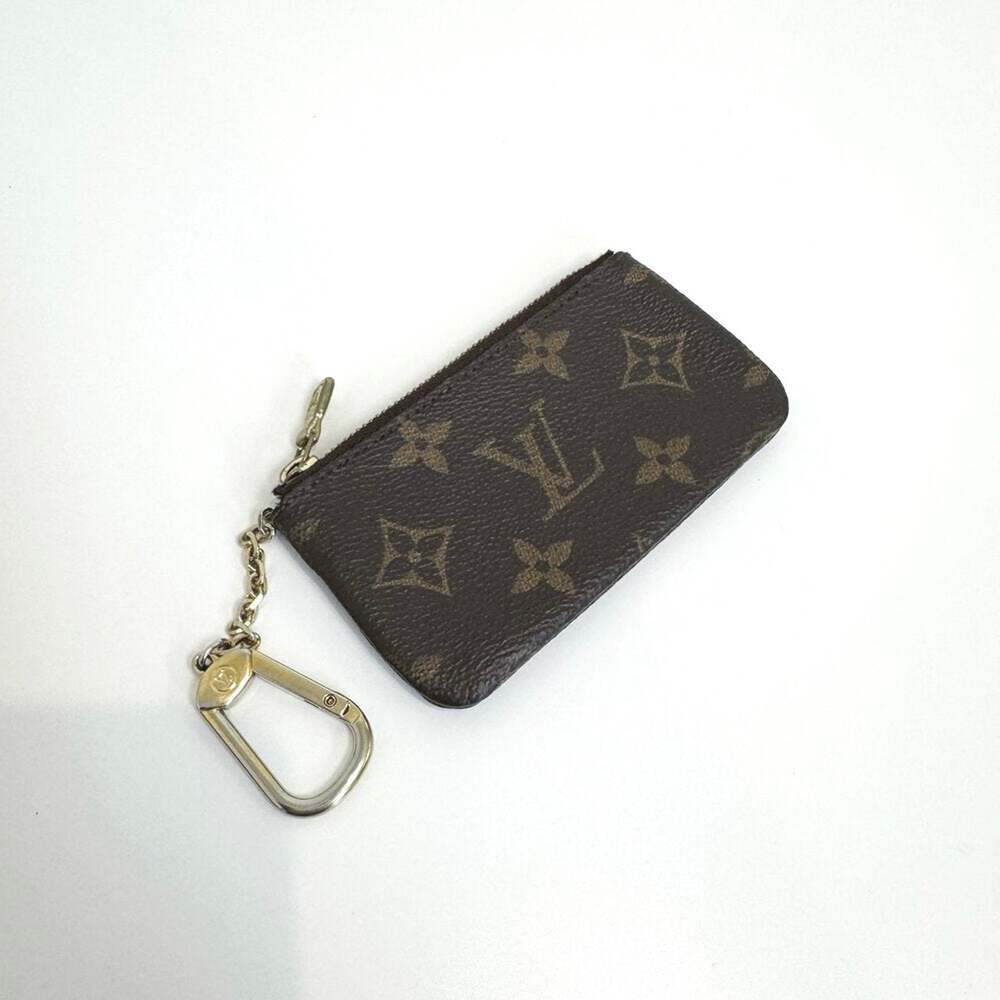 LOUIS VUITTON Monogram Key Pouch Wallet LV Brown Tan Coated Canvas Gold Chain